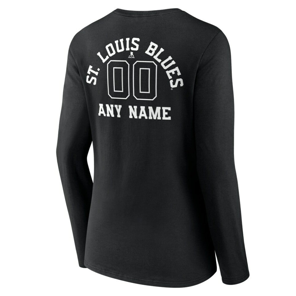 St. Louis Blues Women's Personalized Name & Number Monochrome Long Sleeve V-Neck T-Shirt - Black | NHL online