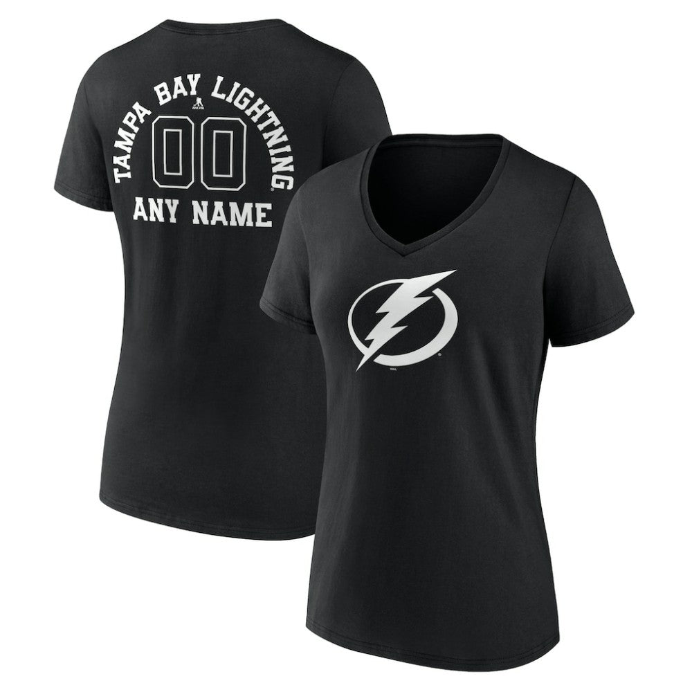 Tampa Bay Lightning Women's Personalized Name & Number Monochrome V-Neck T-Shirt - Black | NHL Lifestyle