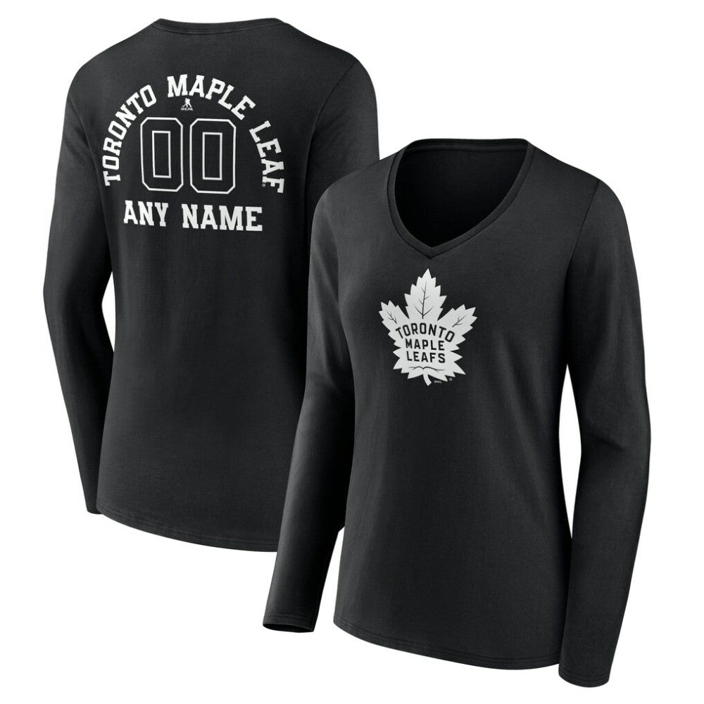 Toronto Maple Leafs Women's Personalized Name & Number Monochrome Long Sleeve V-Neck T-Shirt - Black | NHL on sale