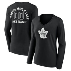 Toronto Maple Leafs Women's Personalized Name & Number Monochrome Long Sleeve V-Neck T-Shirt - Black | NHL on sale