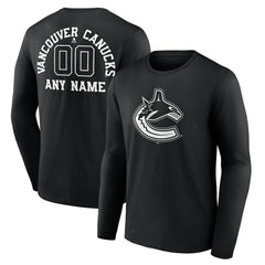 Vancouver Canucks Personalized Name & Number Monochrome Long Sleeve T-Shirt - Black | NHL sale