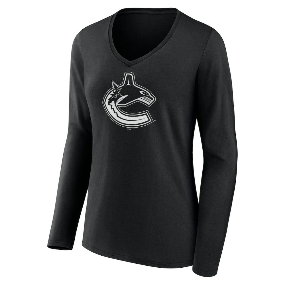 Vancouver Canucks Women's Personalized Name & Number Monochrome Long Sleeve V-Neck T-Shirt - Black | NHL discount