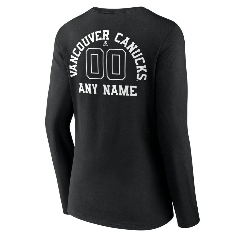 Vancouver Canucks Women's Personalized Name & Number Monochrome Long Sleeve V-Neck T-Shirt - Black | NHL discount
