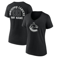 Vancouver Canucks Women's Personalized Name & Number Monochrome V-Neck T-Shirt - Black | NHL online
