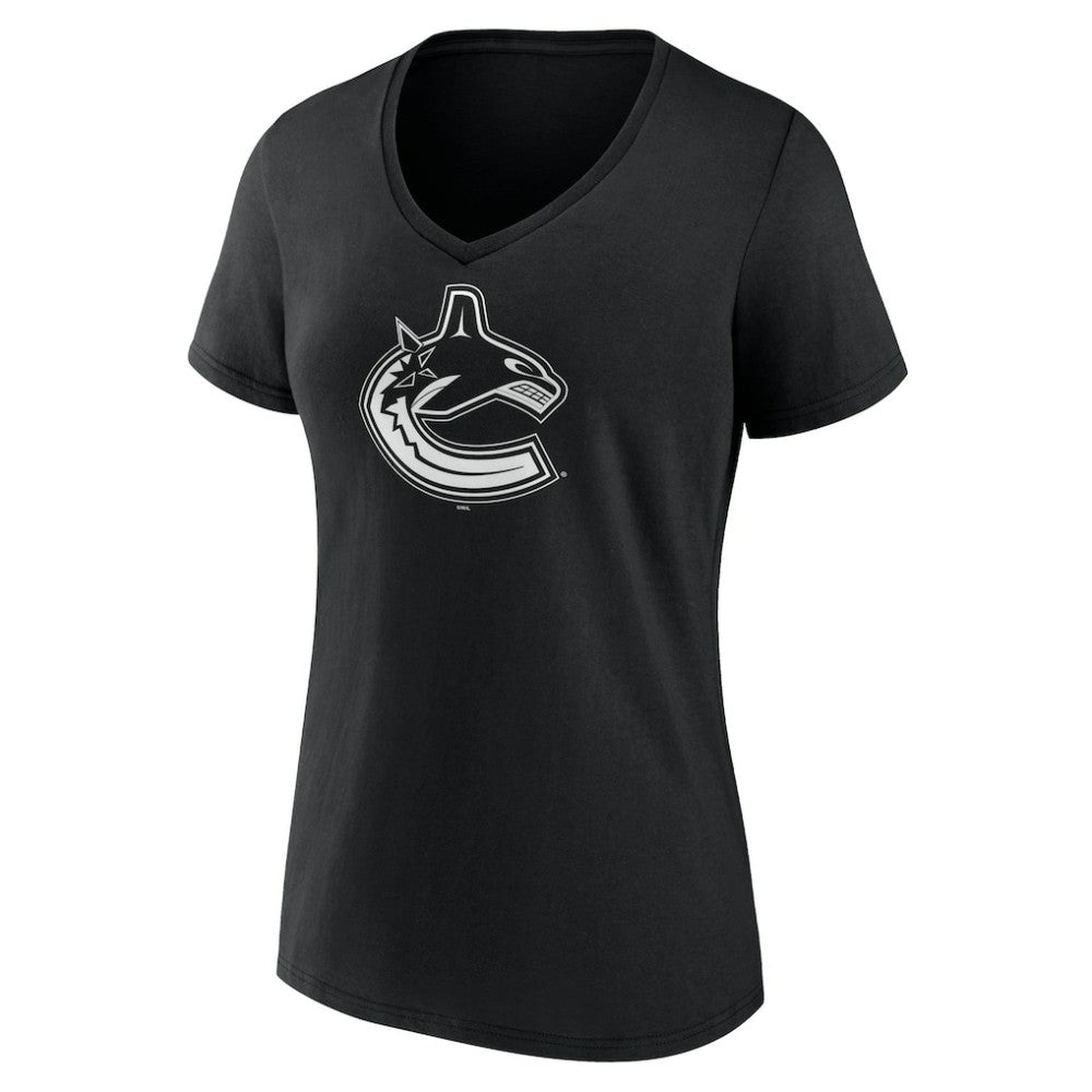 Vancouver Canucks Women's Personalized Name & Number Monochrome V-Neck T-Shirt - Black | NHL online
