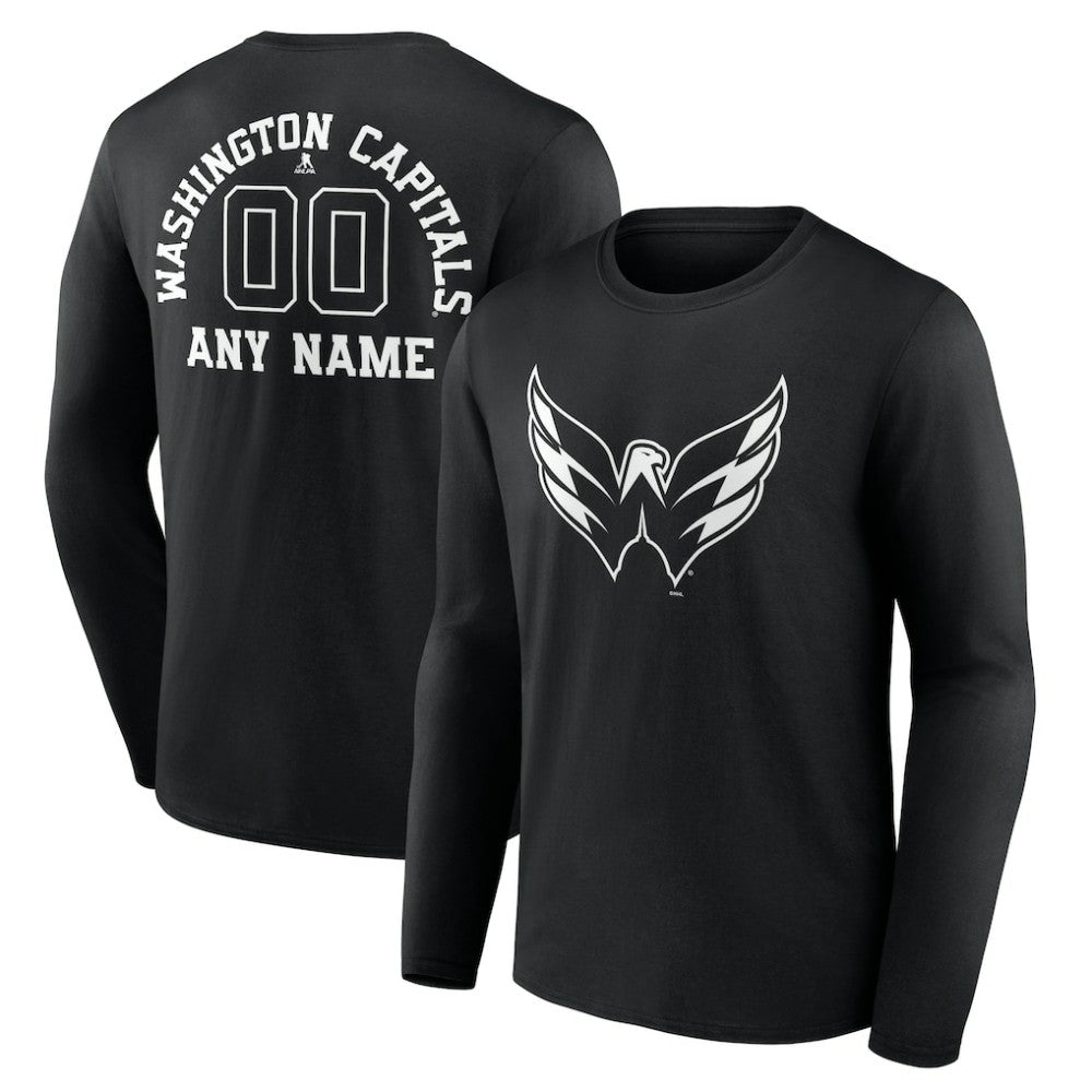 Washington Capitals Personalized Name & Number Monochrome Long Sleeve T-Shirt - Black | NHL Lifestyle