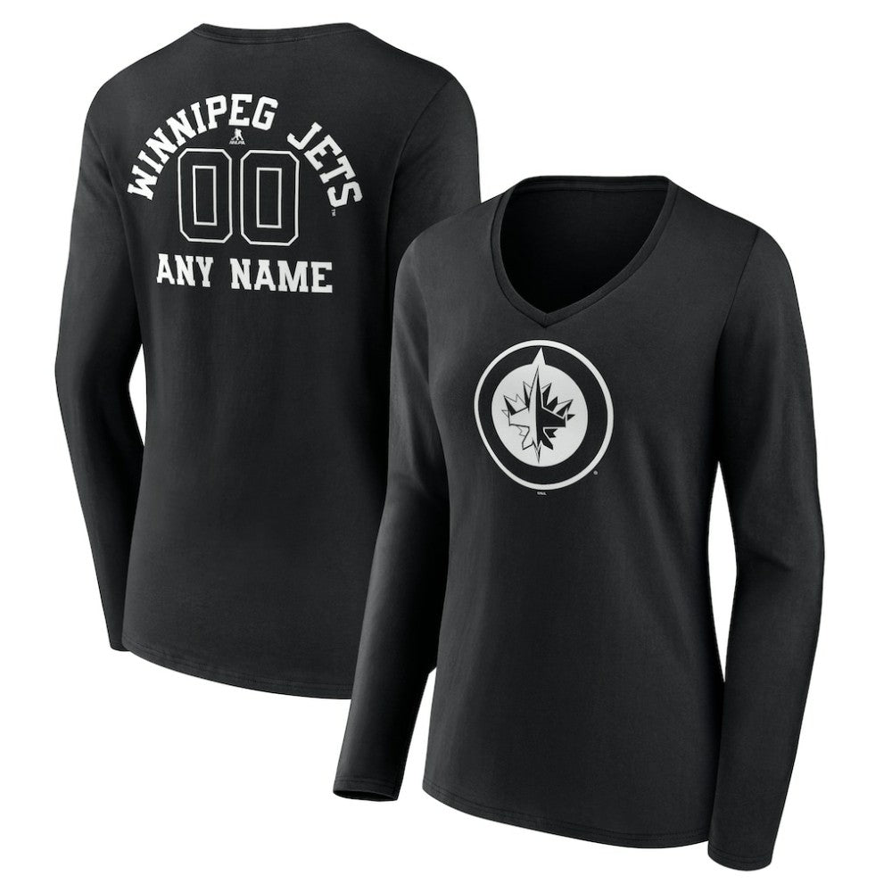 Winnipeg Jets Women's Personalized Name & Number Monochrome Long Sleeve V-Neck T-Shirt - Black | NHL sale