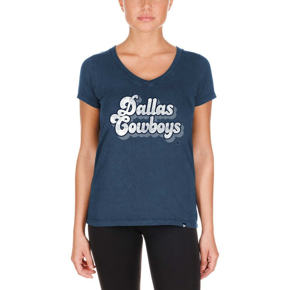 Dallas Cowboys New Era Women's Enzyme Wash Low V-Neck T-Shirt - Navy - NFL