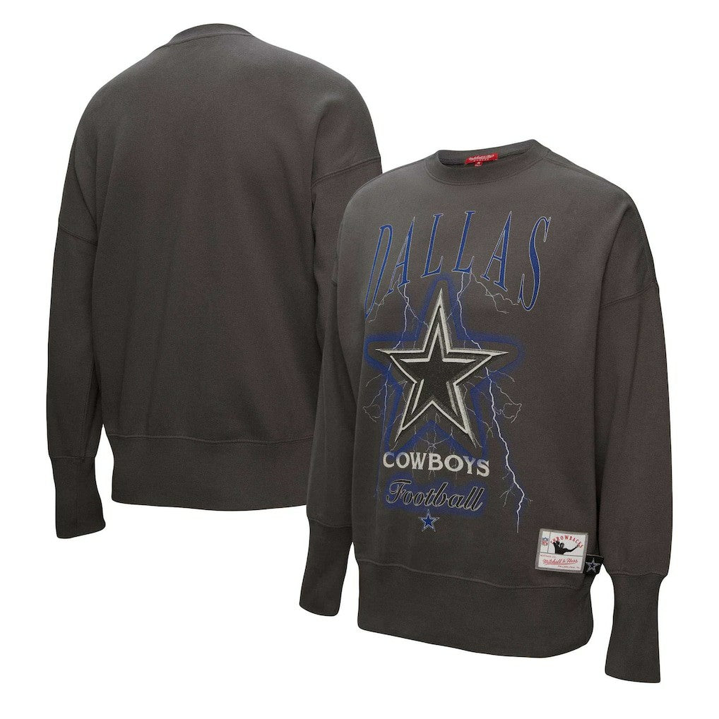 Dallas Cowboys Women's Distressed Logo 4.0 Pullover Sweatshirt - Charcoal - Mitchell & Ness