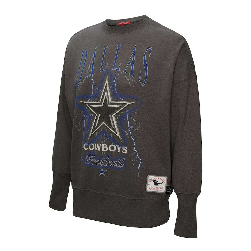 Dallas Cowboys Women's Distressed Logo 4.0 Pullover Sweatshirt - Charcoal - Mitchell & Ness