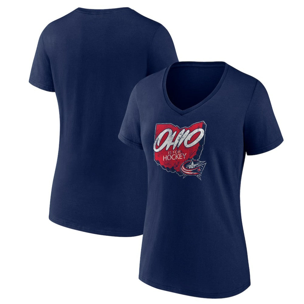Columbus Blue Jackets Women's Native V-Neck T-Shirt - Navy | NHL Lifestyle