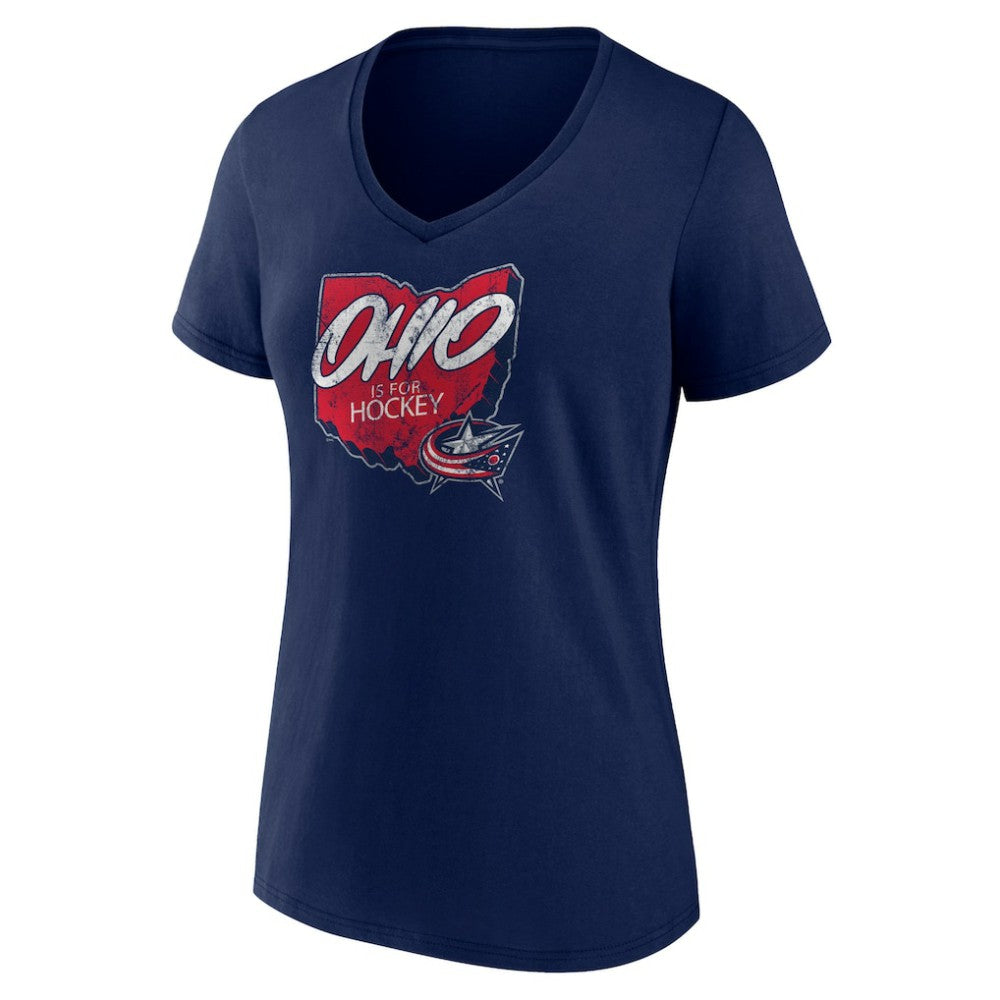 Columbus Blue Jackets Women's Native V-Neck T-Shirt - Navy | NHL Lifestyle