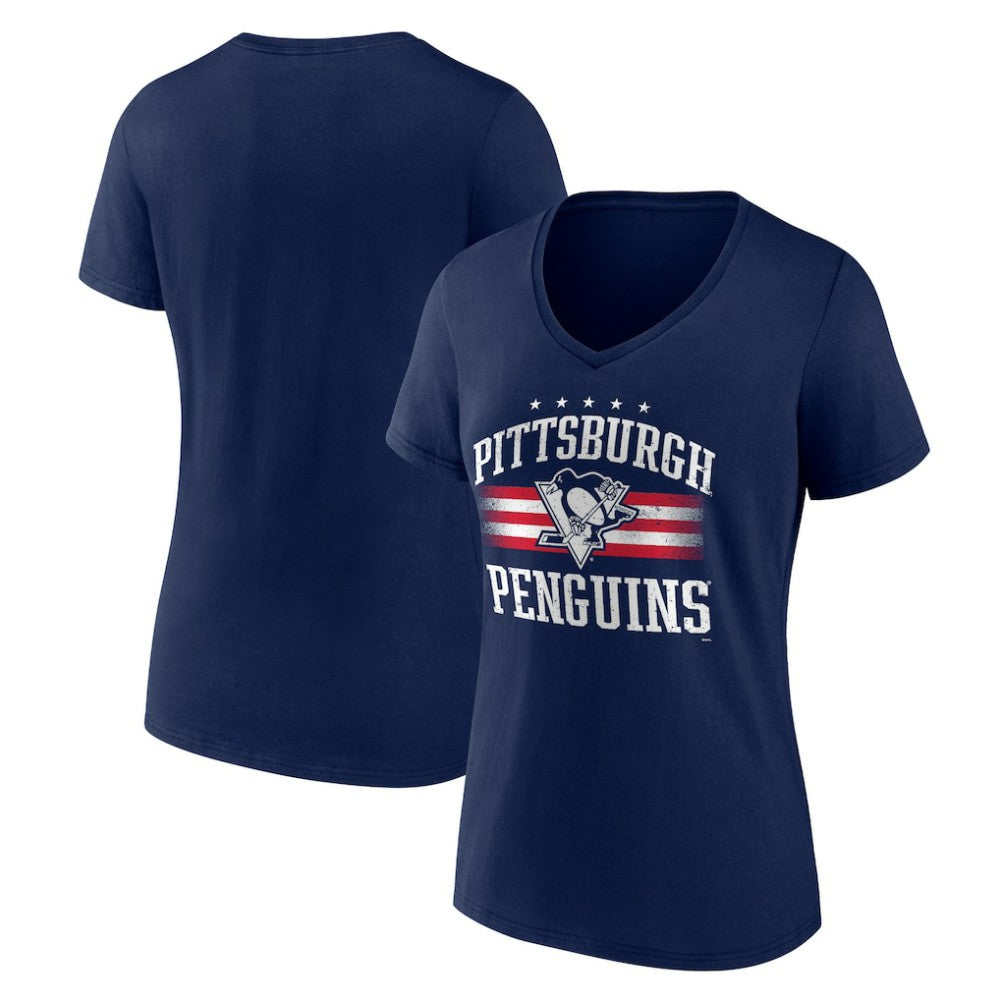 Pittsburgh Penguins Women's Americana Team V-Neck T-Shirt - Navy | NHL online