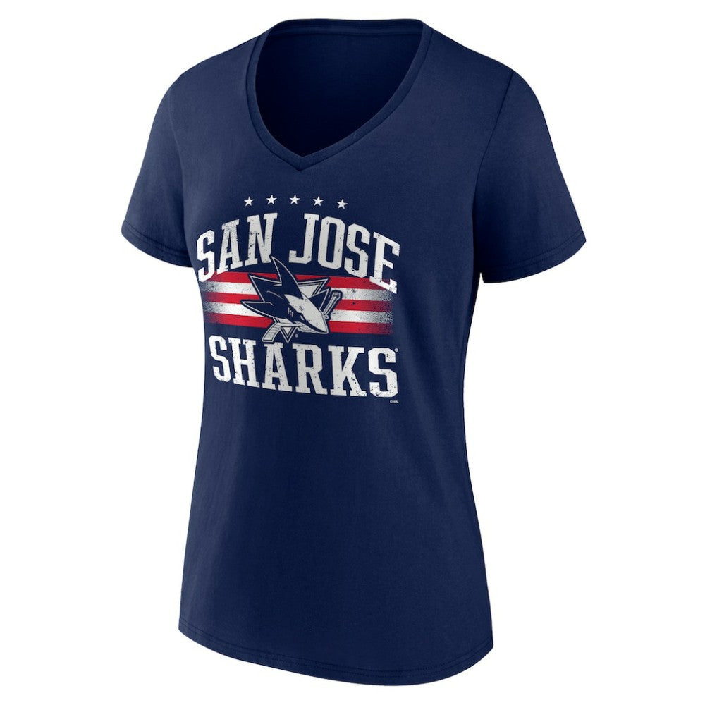 San Jose Sharks Women's Americana Team V-Neck T-Shirt - Navy | NHL Clearance