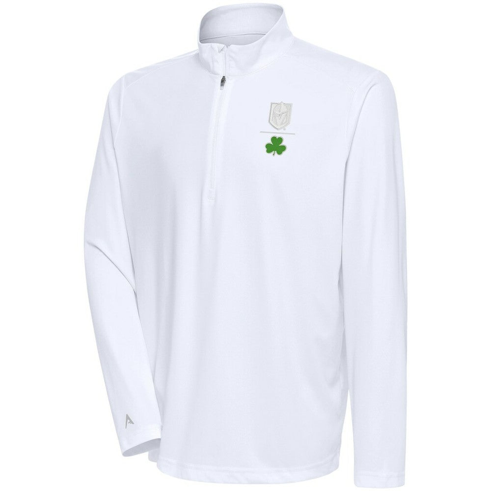 Vegas Golden Knights Antigua Shamrock Tribute Quarter-Zip Pullover Top - White | NHL sale
