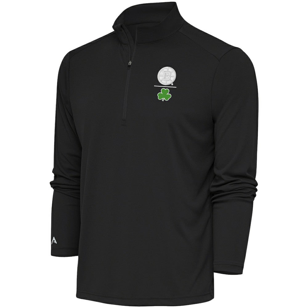 Boston Bruins Antigua Shamrock Tribute Quarter-Zip Pullover Top - Charcoal | NHL Clearance