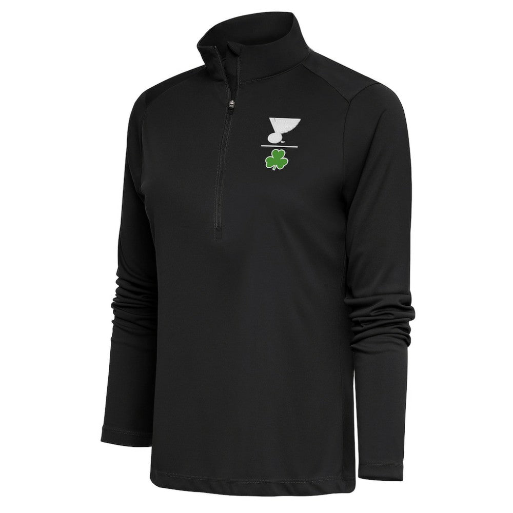 St. Louis Blues Antigua Women's Shamrock Tribute Half-Zip Pullover Top - Charcoal | NHL on sale