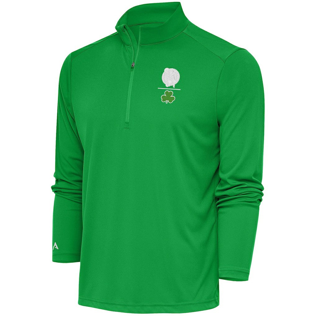 Boston Celtics Antigua Shamrock Tribute Quarter-Zip Pullover Top Kelly Green