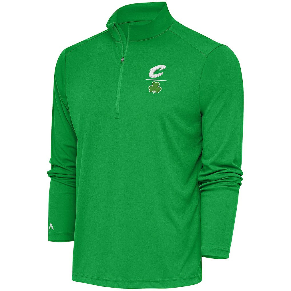 Cleveland Cavaliers Antigua Shamrock Tribute Quarter-Zip Pullover Top Kelly Green