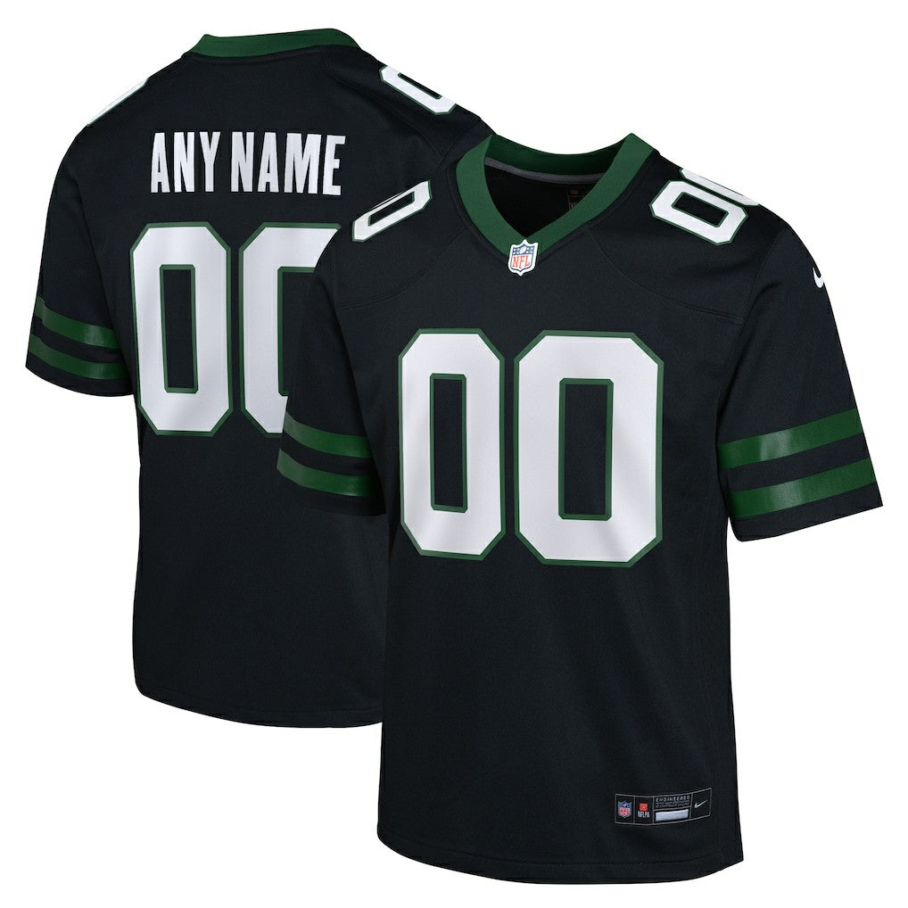 New York Jets Youth Alternate Custom Game Jersey - Black - Nike
