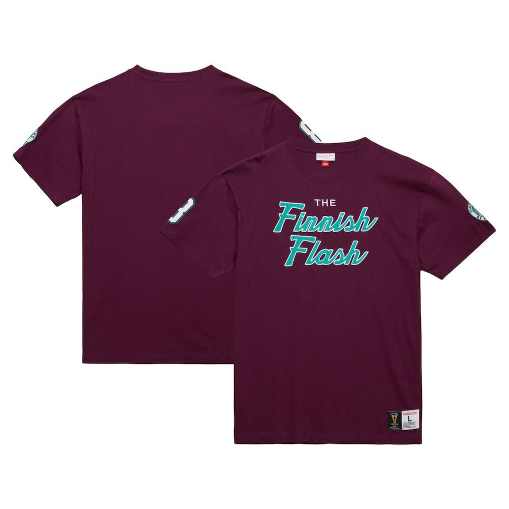 Teemu Selanne Anaheim Ducks Mitchell & Ness Premium Nickname Vintage Logo T-Shirt - Purple | NHL Clearance