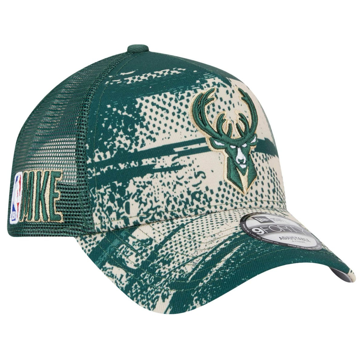 New Era Milwaukee Bucks Tip Off A-Frame Trucker 9FORTY Adjustable Hat Hunter Green/Cream