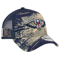 New Era New Orleans Pelicans Tip Off A-Frame Trucker 9FORTY Adjustable Hat Navy/Gold