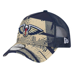 New Era New Orleans Pelicans Tip Off A-Frame Trucker 9FORTY Adjustable Hat Navy/Gold