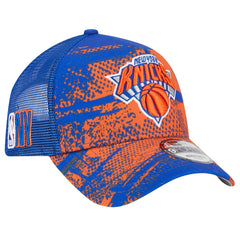New Era New York Knicks Tip Off A-Frame Trucker 9FORTY Adjustable Hat Blue/Orange