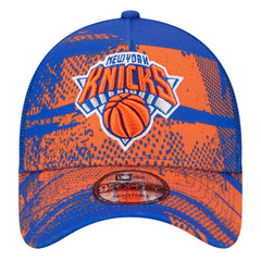 New Era New York Knicks Tip Off A-Frame Trucker 9FORTY Adjustable Hat Blue/Orange