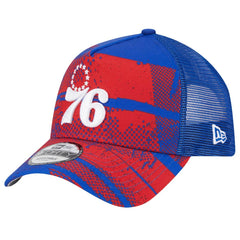 New Era Philadelphia 76ers Tip Off A-Frame Trucker 9FORTY Adjustable Hat Royal/Red