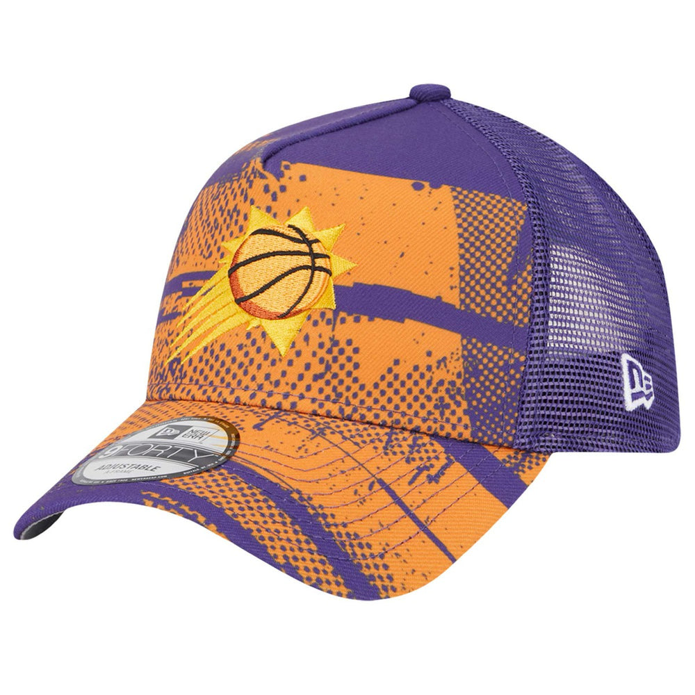New Era Phoenix Suns Tip Off A-Frame Trucker 9FORTY Adjustable Hat Purple/Orange