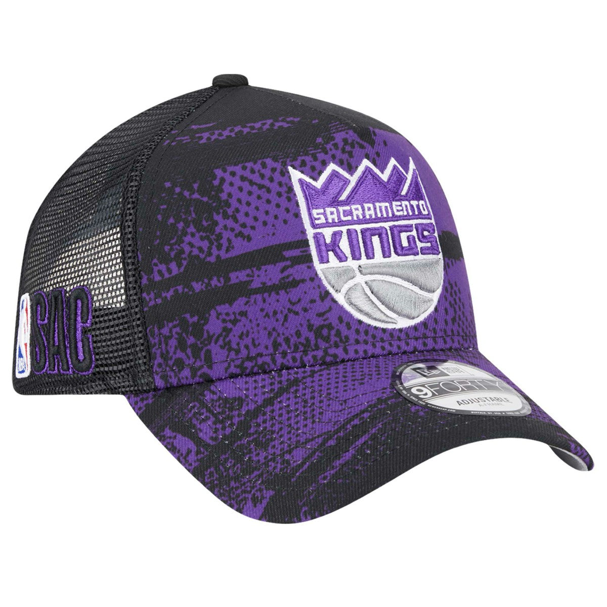 New Era Sacramento Kings Tip Off A-Frame Trucker 9FORTY Adjustable Hat Black/Purple