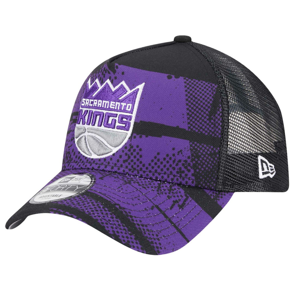 New Era Sacramento Kings Tip Off A-Frame Trucker 9FORTY Adjustable Hat Black/Purple