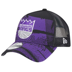 New Era Sacramento Kings Tip Off A-Frame Trucker 9FORTY Adjustable Hat Black/Purple