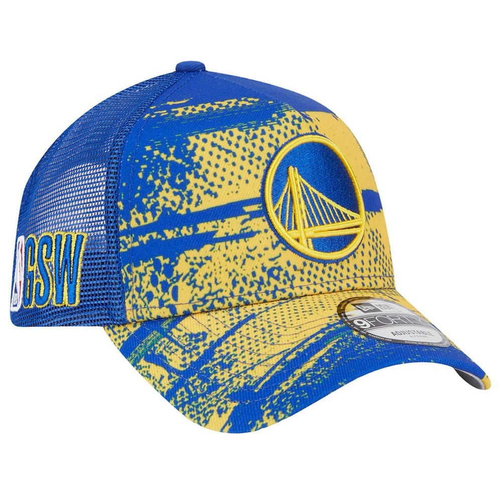 New Era Golden State Warriors Tip Off A-Frame Trucker 9FORTY Adjustable Hat Royal/Gold