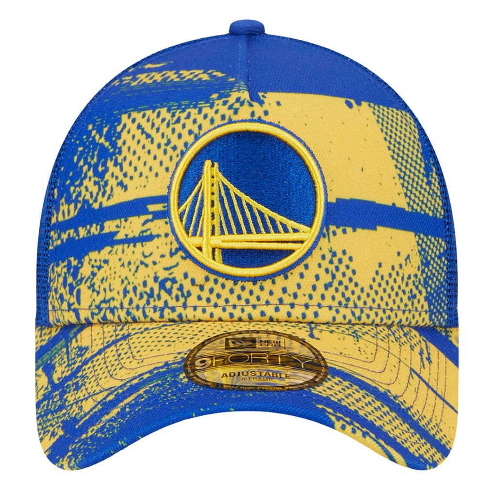 New Era Golden State Warriors Tip Off A-Frame Trucker 9FORTY Adjustable Hat Royal/Gold