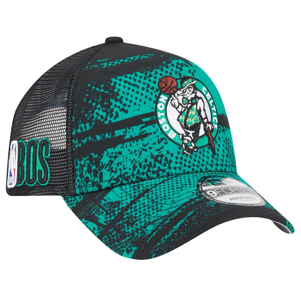 New Era Boston Celtics Tip Off A-Frame Trucker 9FORTY Adjustable Hat Black/Kelly Green