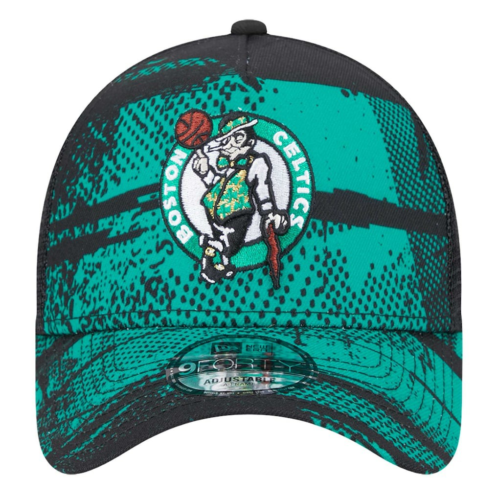 New Era Boston Celtics Tip Off A-Frame Trucker 9FORTY Adjustable Hat Black/Kelly Green