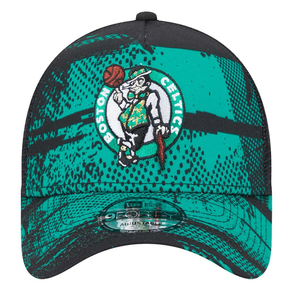 New Era Boston Celtics Tip Off A-Frame Trucker 9FORTY Adjustable Hat Black/Kelly Green