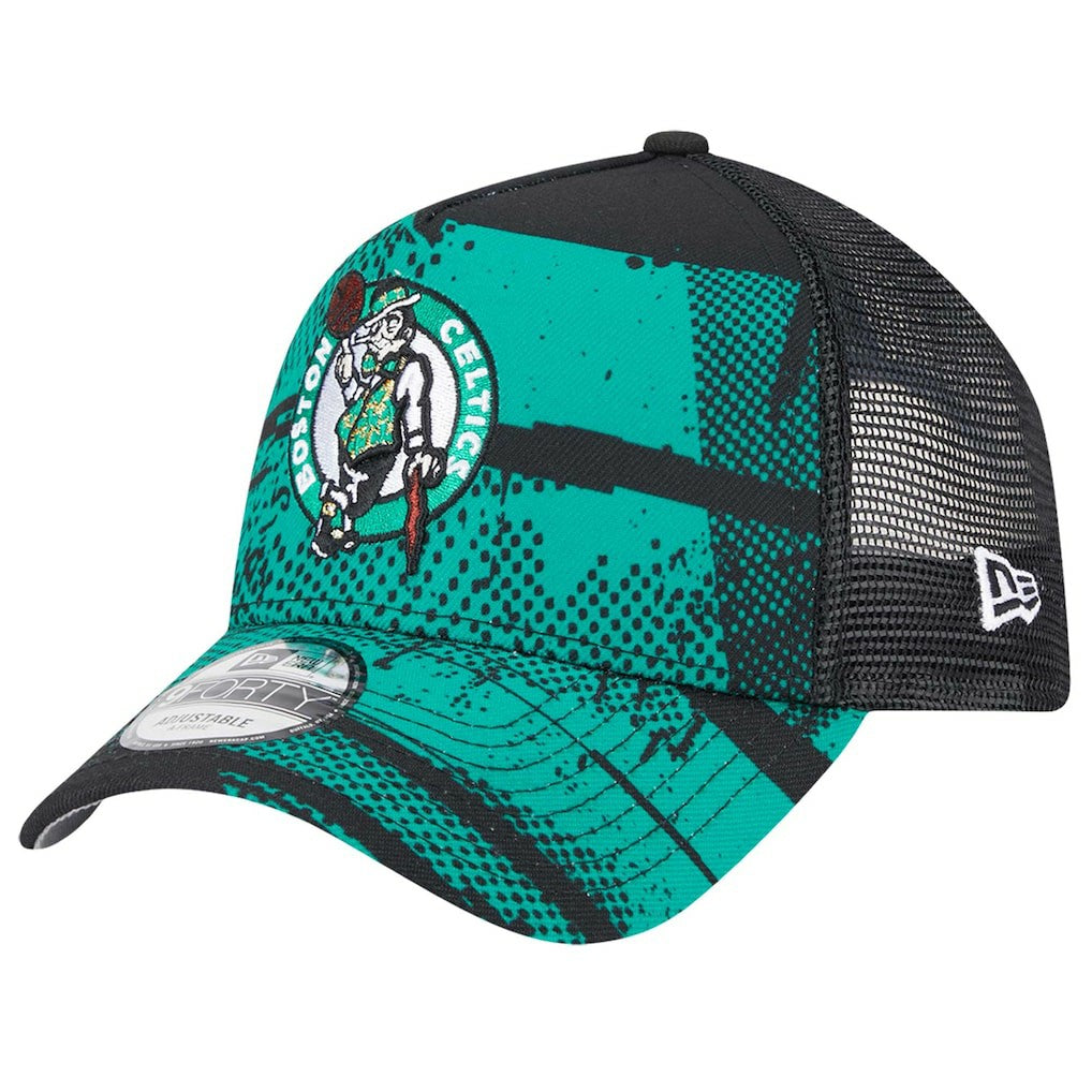 New Era Boston Celtics Tip Off A-Frame Trucker 9FORTY Adjustable Hat Black/Kelly Green