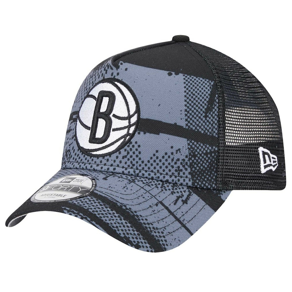 New Era Brooklyn Nets Tip Off A-Frame Trucker 9FORTY Adjustable Hat Black/Charcoal