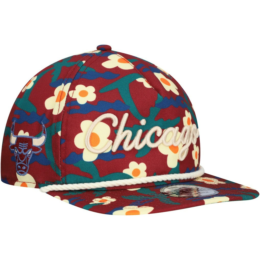 New Era Chicago Bulls Vacation Floral Golfer Snapback Hat Crimson