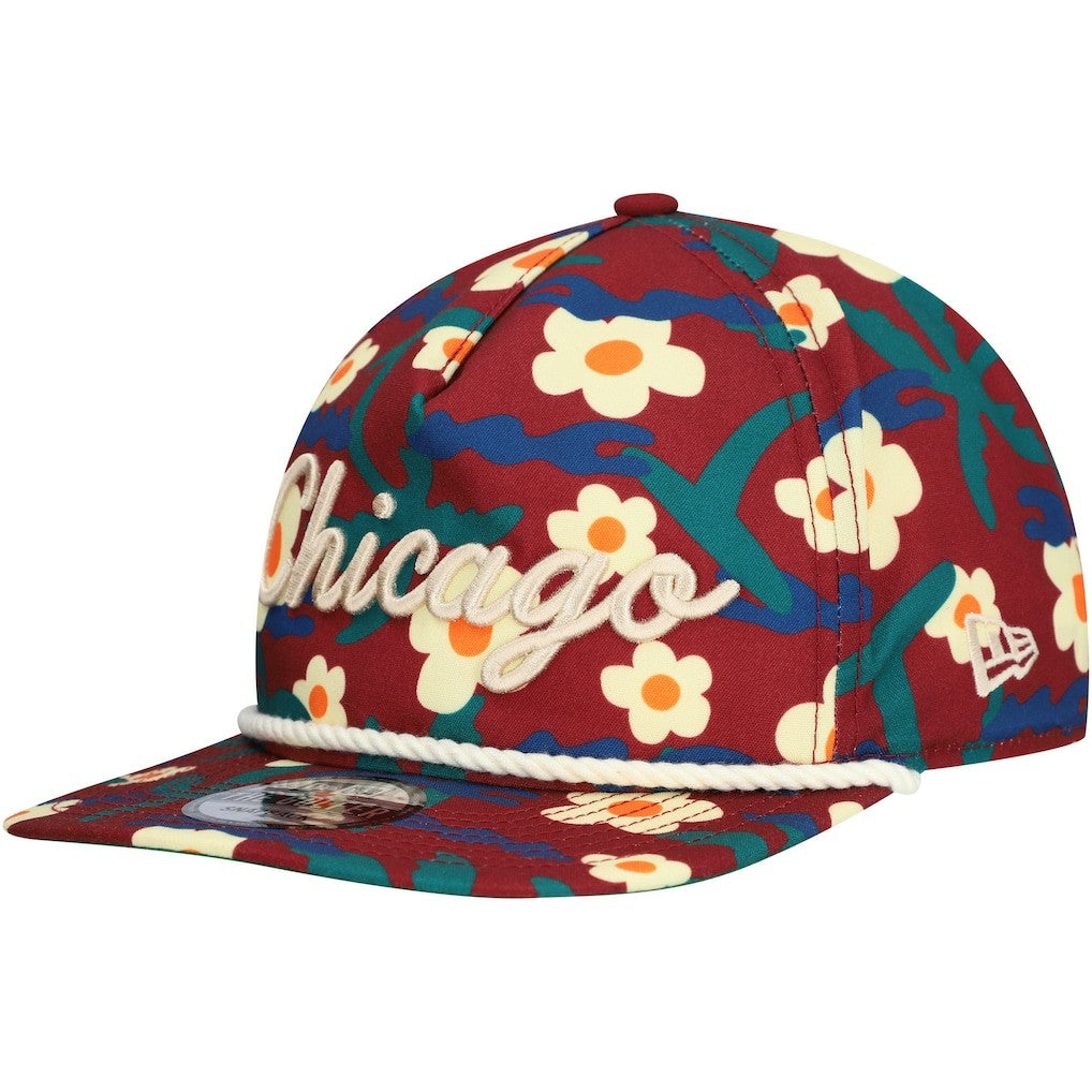 New Era Chicago Bulls Vacation Floral Golfer Snapback Hat Crimson
