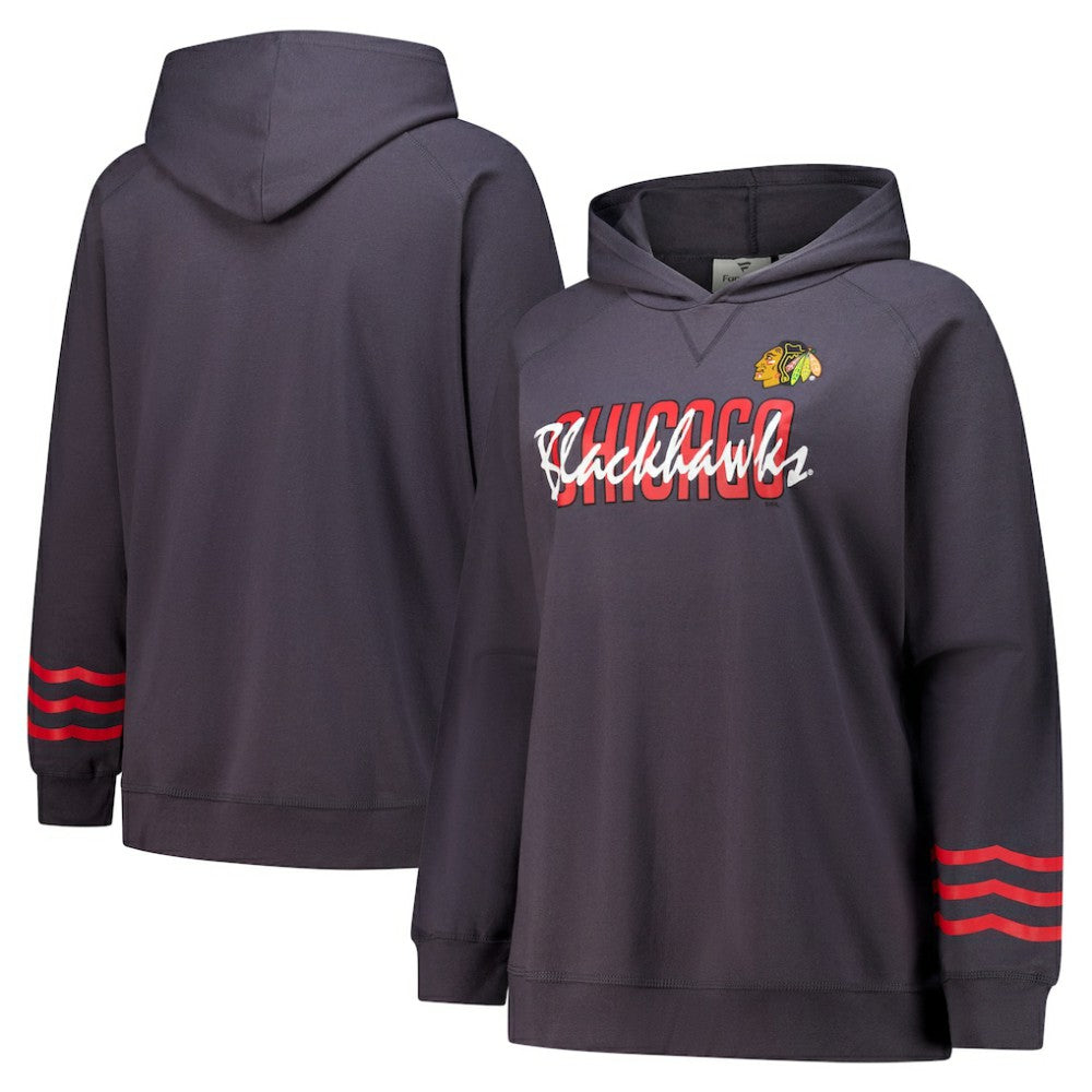 Chicago Blackhawks Fanatics Women's Plus Size Lightweight Fleece Raglan Pullover Hoodie - Charcoal | Fanatics sale