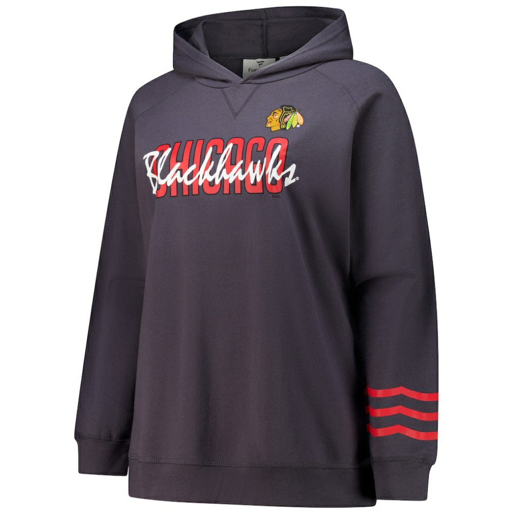 Chicago Blackhawks Fanatics Women's Plus Size Lightweight Fleece Raglan Pullover Hoodie - Charcoal | Fanatics sale