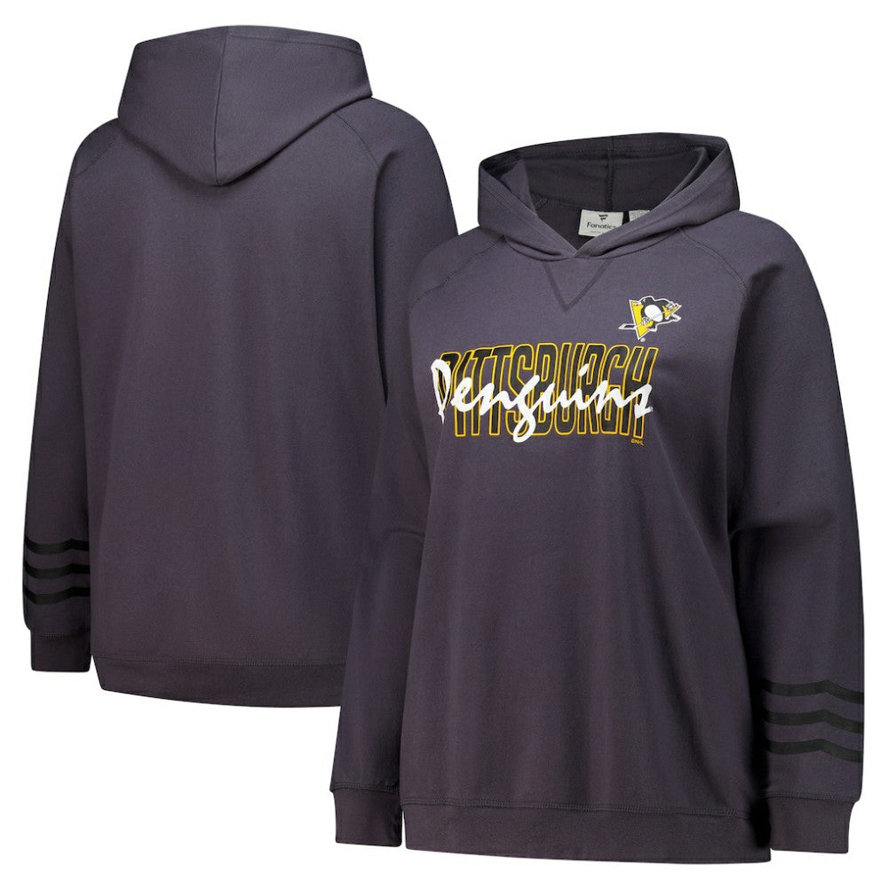 Pittsburgh Penguins Fanatics Women's Plus Size Lightweight Fleece Raglan Pullover Hoodie - Charcoal | Fanatics online