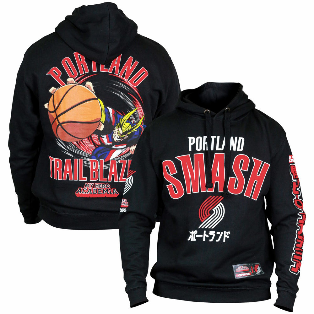 Portland Trail Blazers Hyperfly Unisex NBA x My Hero Academia All Might Smash Pullover Hoodie Black