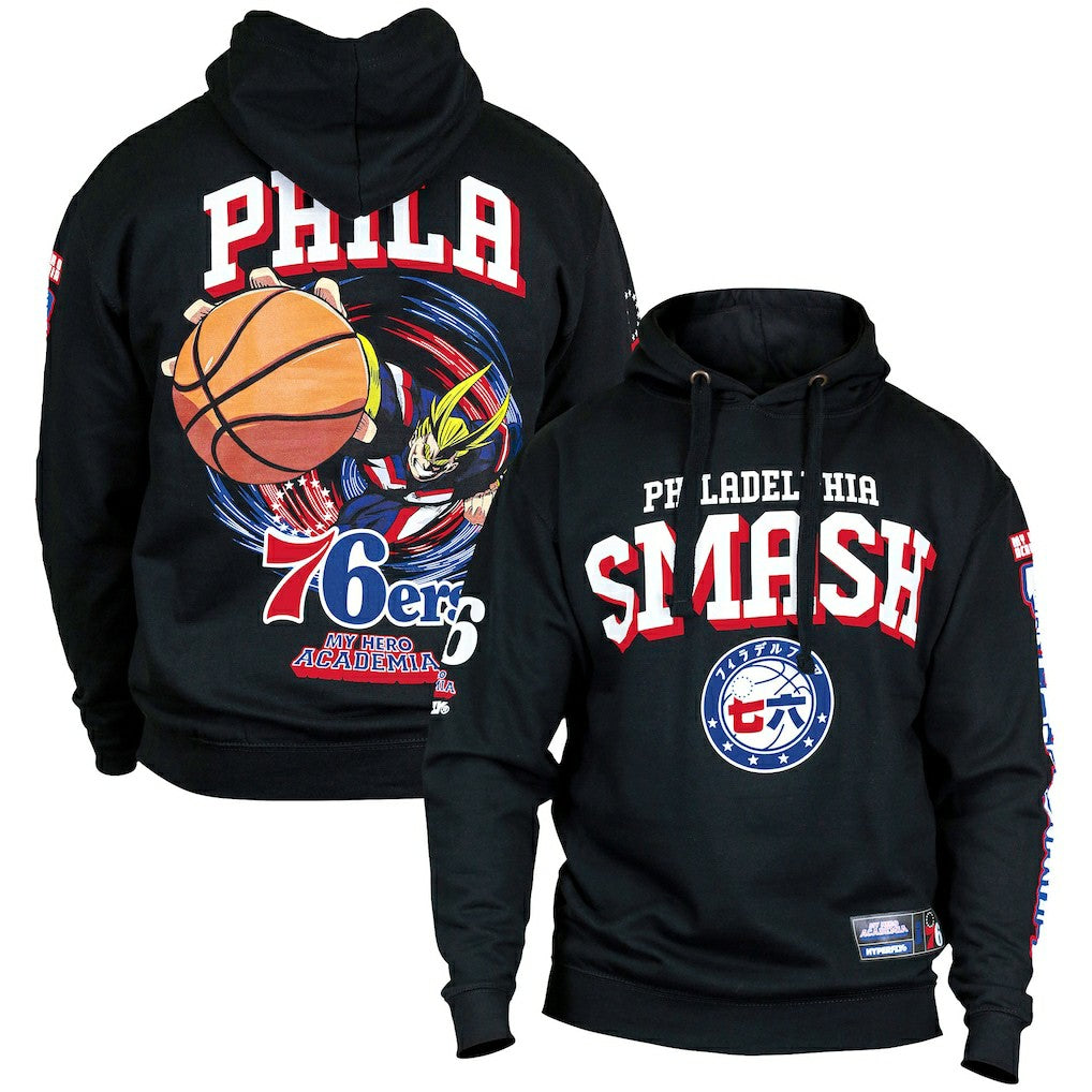 Philadelphia 76ers Hyperfly Unisex NBA x My Hero Academia All Might Smash Pullover Hoodie Black