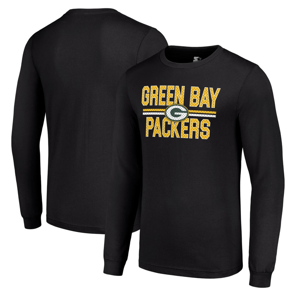 Green Bay Packers Starter Team Mesh Print Graphic Long Sleeve T-Shirt - Black - NFL